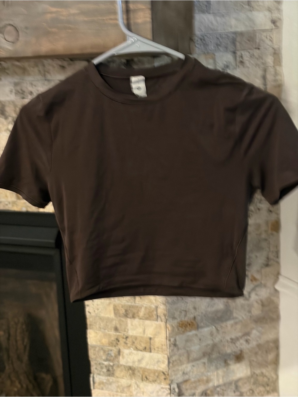 lululemon athletica Brown Short Sleeve Crew Neck Crop Top